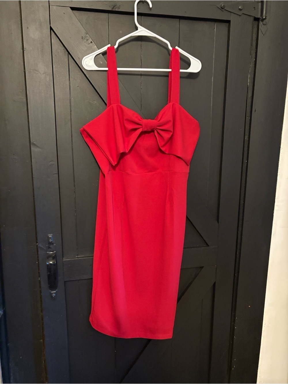Nina Leonard Red Bow-Front Mini Dress